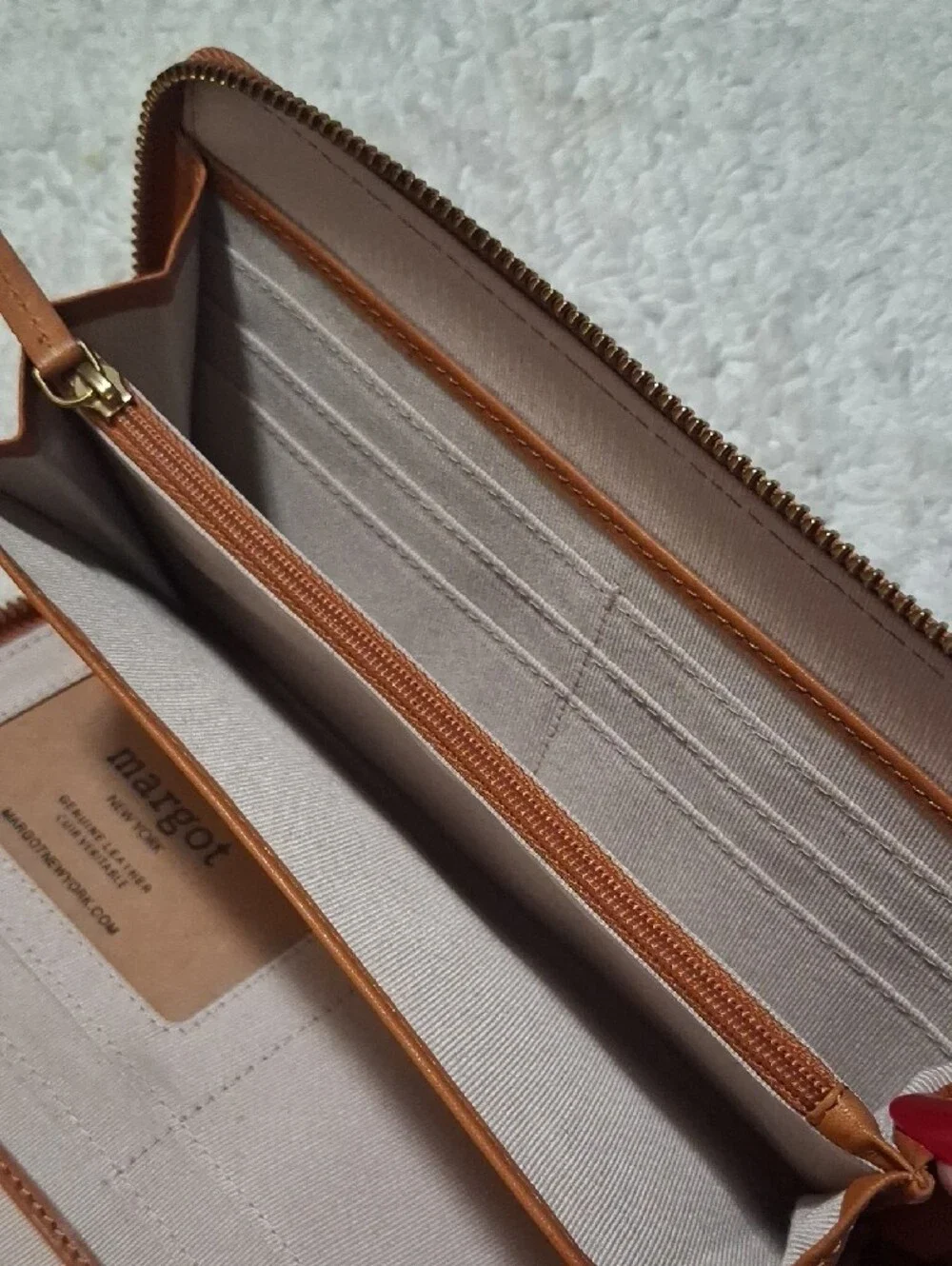 margot New York Zip-Around Leather Wallet with Gold Zipper Pull